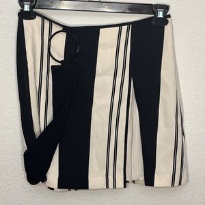 Lily Midnight Blue Off White Mini Skirt Striped Pleated Sash Belt A-line Sz XS